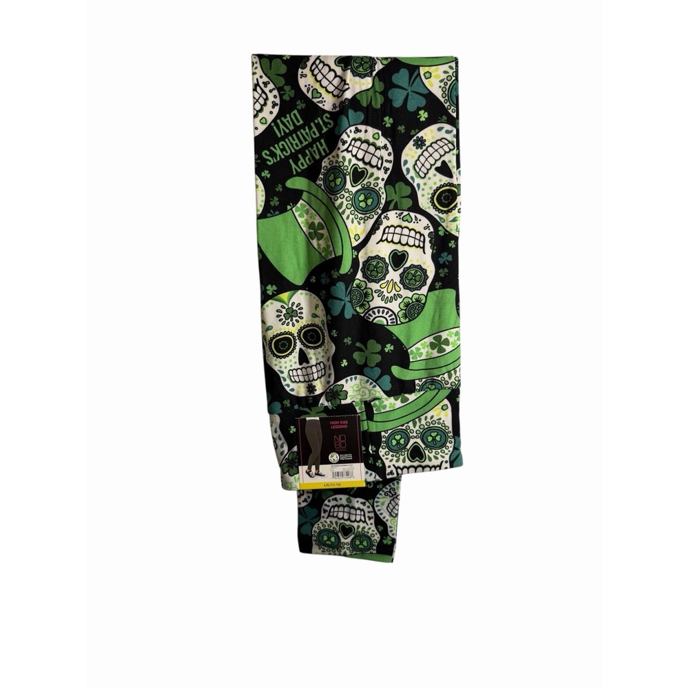 NOBO no boundaries womens high rise ankle leggings size large 11 13 skulls green